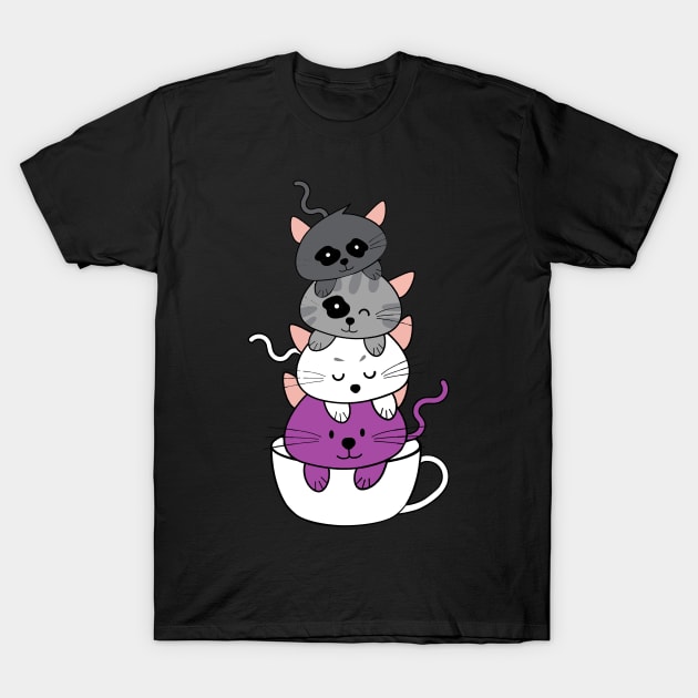 Kawaii Cat Pile Anime T shirt Asexual Pride Flag Kittens T-Shirt by AxelRoldns